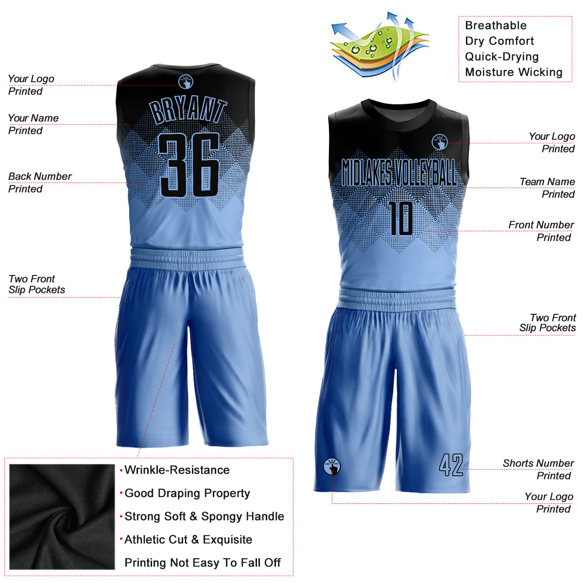 Powder Blue Black Fade Basketball Short | Basketball Jerseys