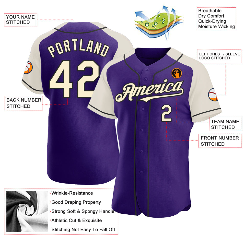 Custom Purple Cream-Black Authentic Raglan Sleeves Baseball Jersey Fast  Shipping – FiitgCustom