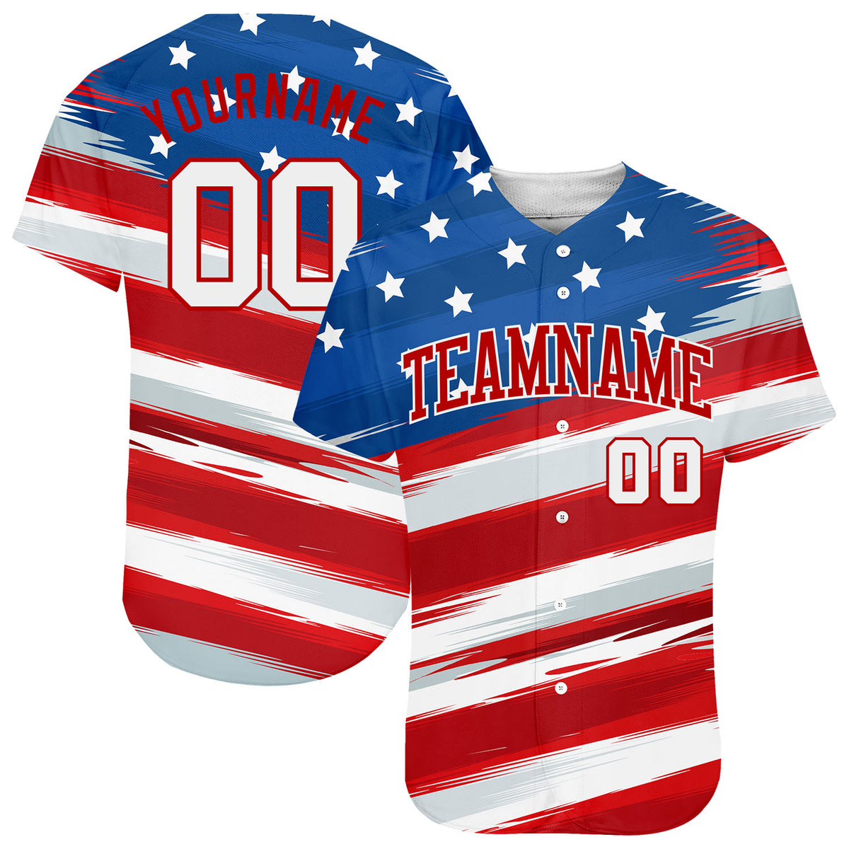 Custom White Royal-Red 3D American Flag Fashion Authentic Baseball Jer -  Best Custom