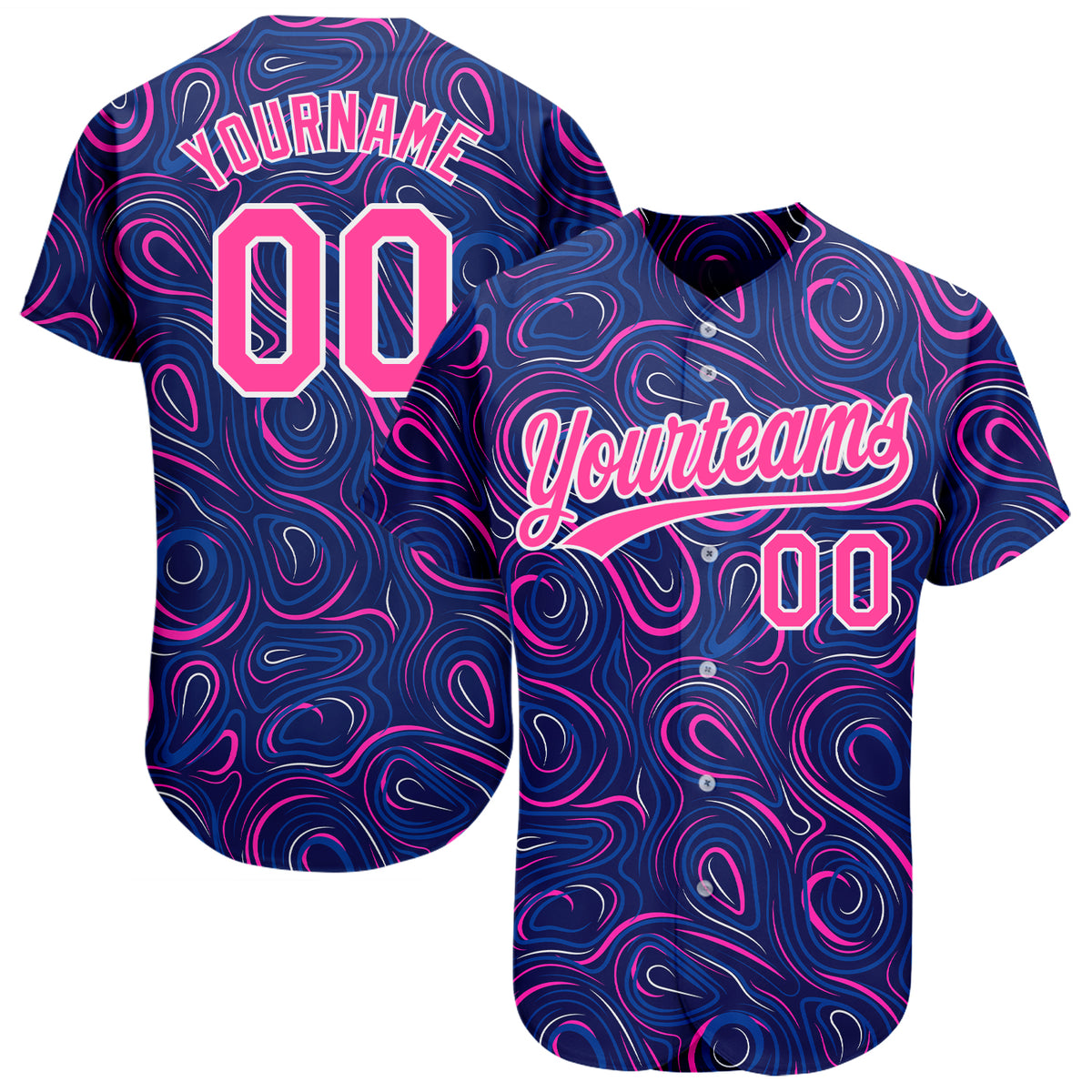 Custom Baseball Jersey Pink Light Blue-White 3D Pattern Design Authentic Men's Size:3XL