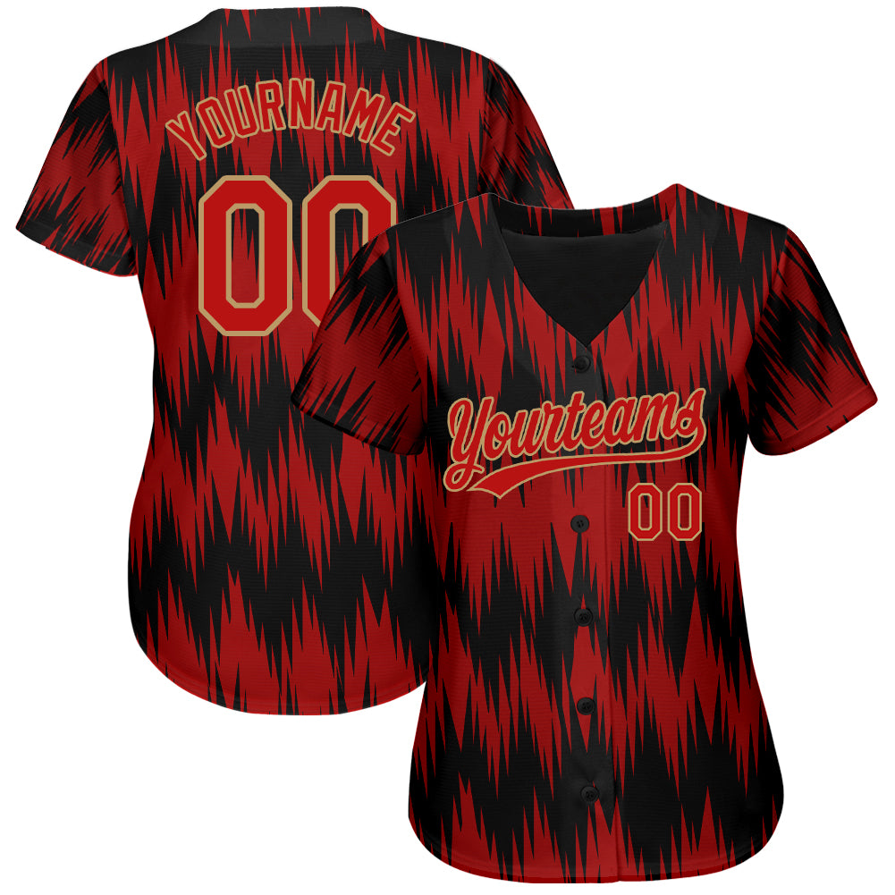 Custom Red Red-Gold 3D Pattern Design Flame Authentic Baseball Jersey  Clearance – FanCustom