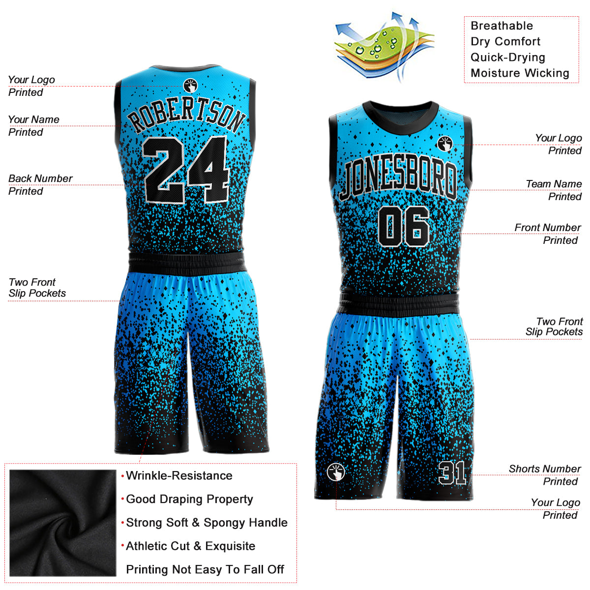 Custom Blue Black-White Round Neck Sublimation Basketball Suit Jersey Fast  Shipping – FiitgCustom