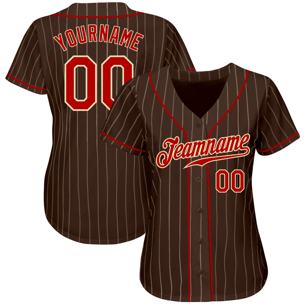 Custom Cream Red Pinstripe Red-Navy Authentic Baseball Jersey