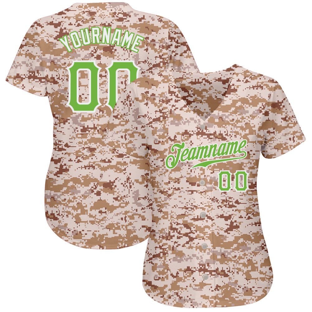 Personalized Green Neon Camo Sport Team Baseball Jersey Shirt For