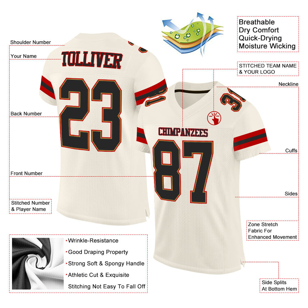 Custom Cardinal Black-White Mesh Split Fashion Football Jersey