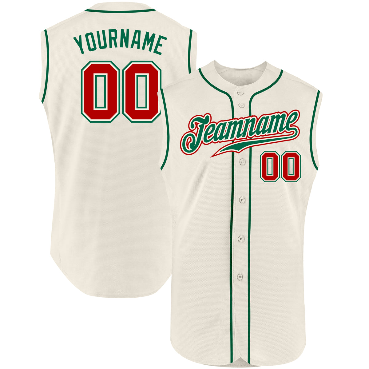 Custom Cream Kelly Green-Red Authentic Baseball Jersey Discount