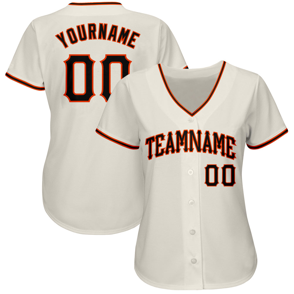 Custom Cream Black-Orange Baseball Jersey