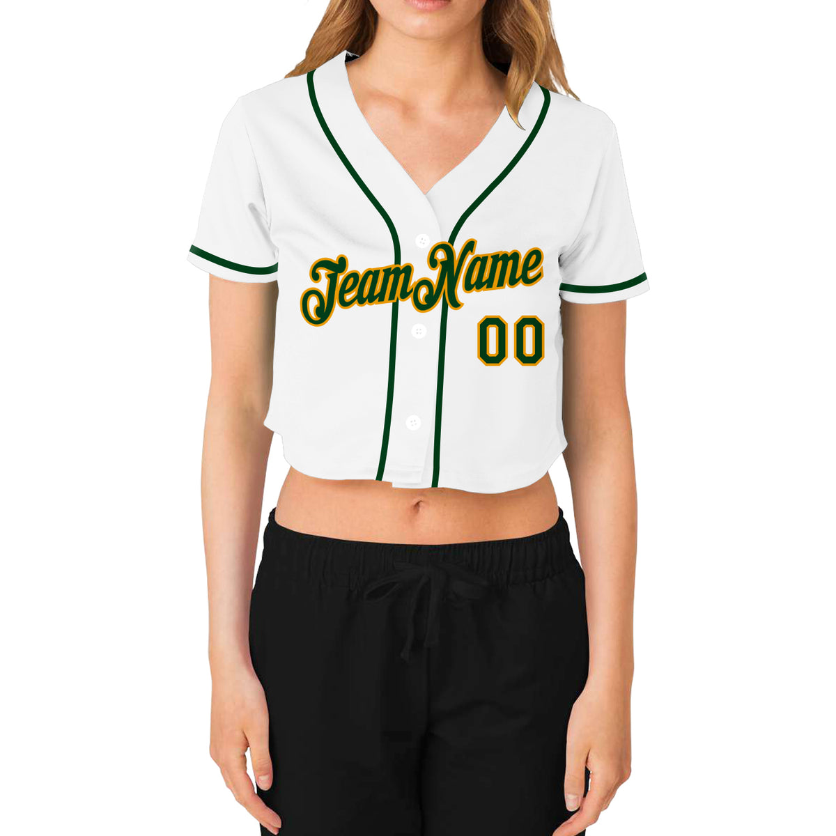 Custom Women's Red Green-White V-Neck Cropped Baseball Jersey Fast