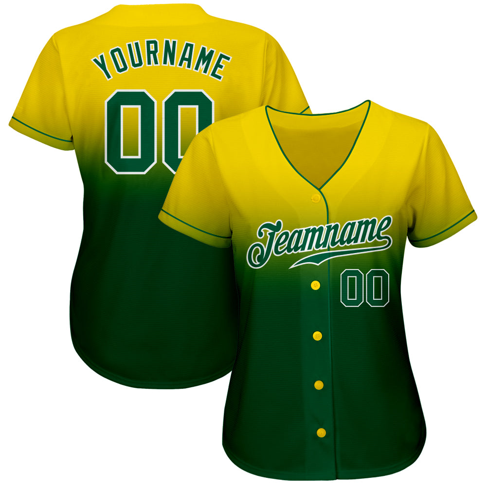 Custom Gold White-Kelly Green Authentic Fade Fashion Baseball Jersey Sale –  UKSN INC