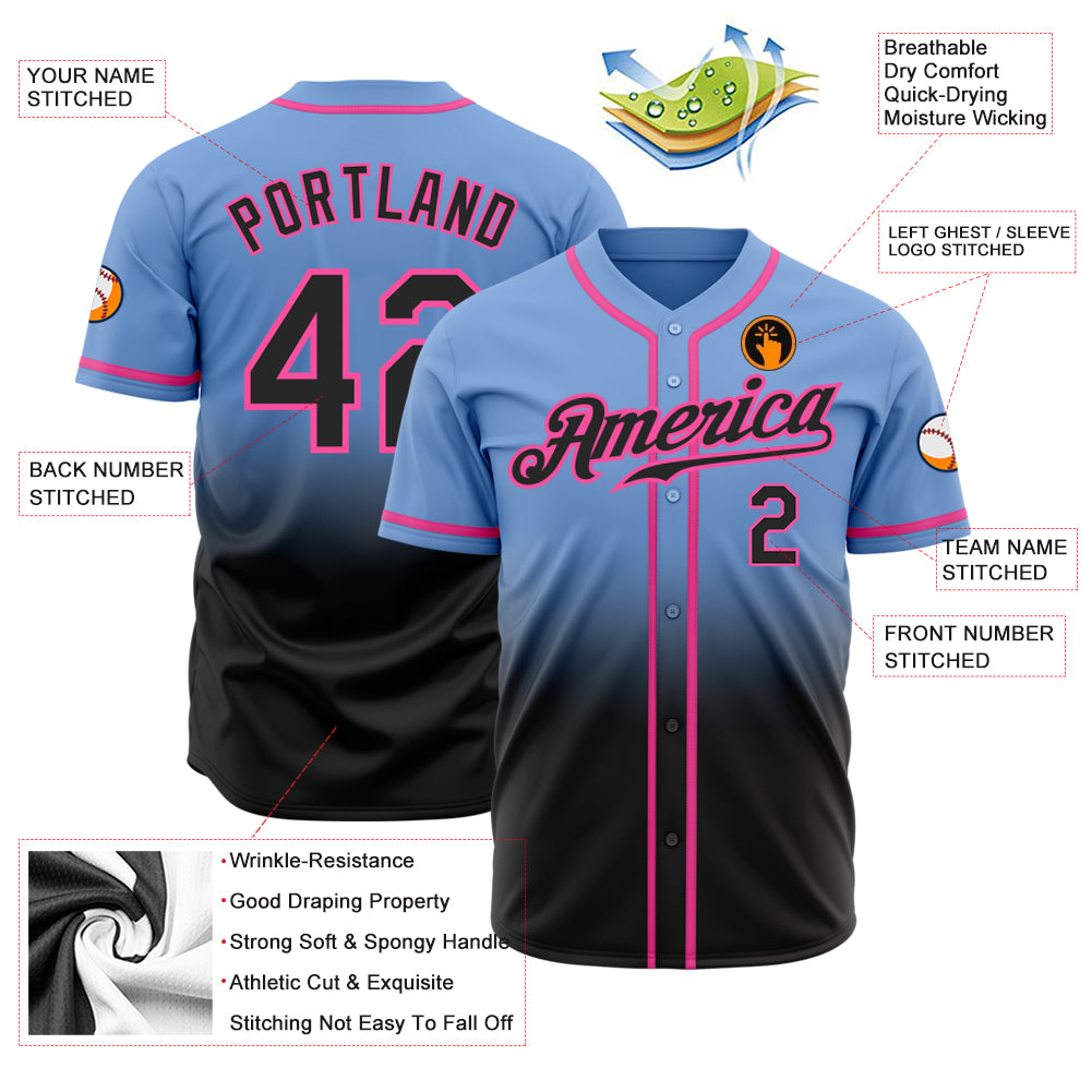 Custom Fade Fashion Baseball Jersey Light Blue Pink-Black