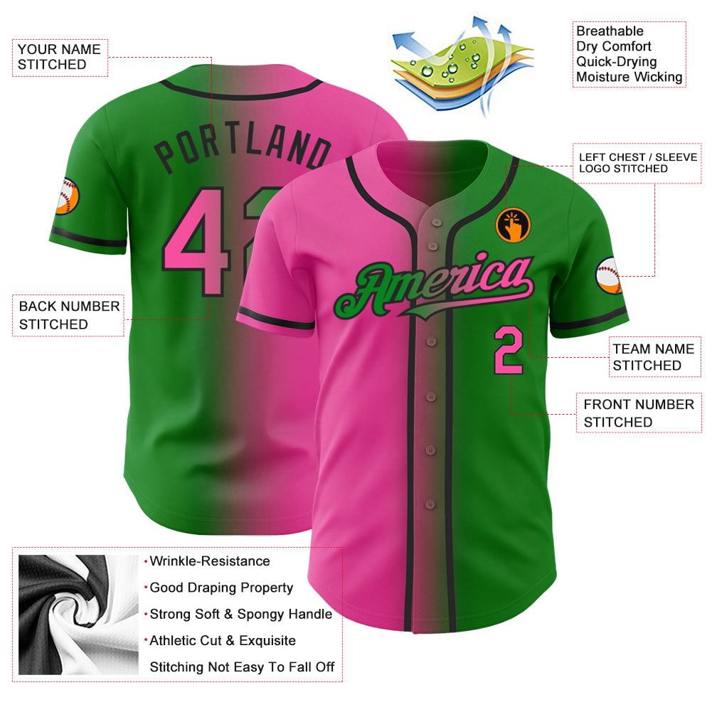 Custom Grass Green Pink-Black Authentic Gradient Fashion Baseball