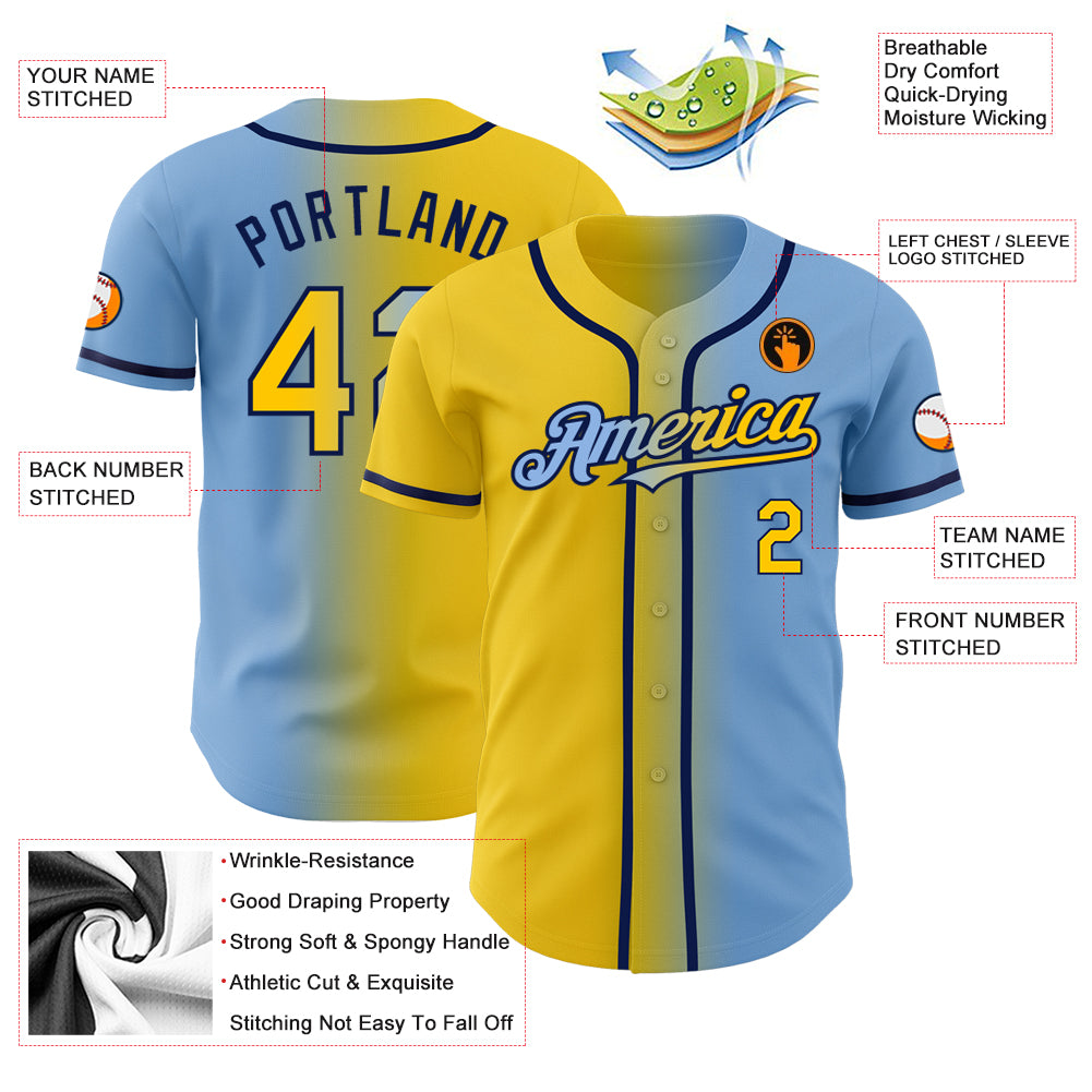 Custom Light Blue Yellow-Navy Authentic Gradient Fashion Baseball  JerseyLight Fast Shipping – FiitgCustom