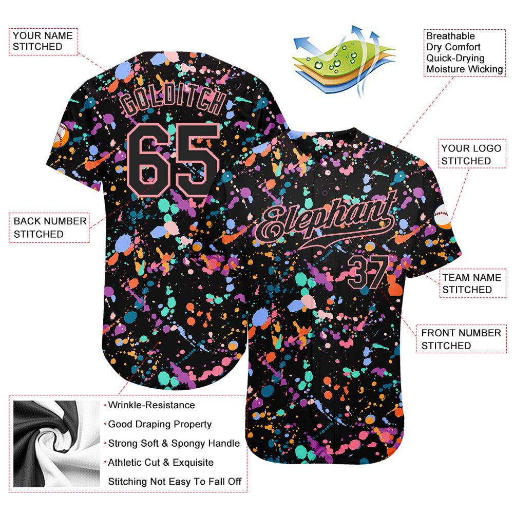 Custom 3D Pattern Design Colorful Bright Ink Splashes Authentic Baseball  Jersey