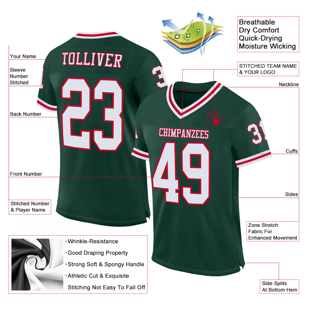 Custom Grass Green Red-Black Mesh Authentic Throwback Football Jersey  Discount