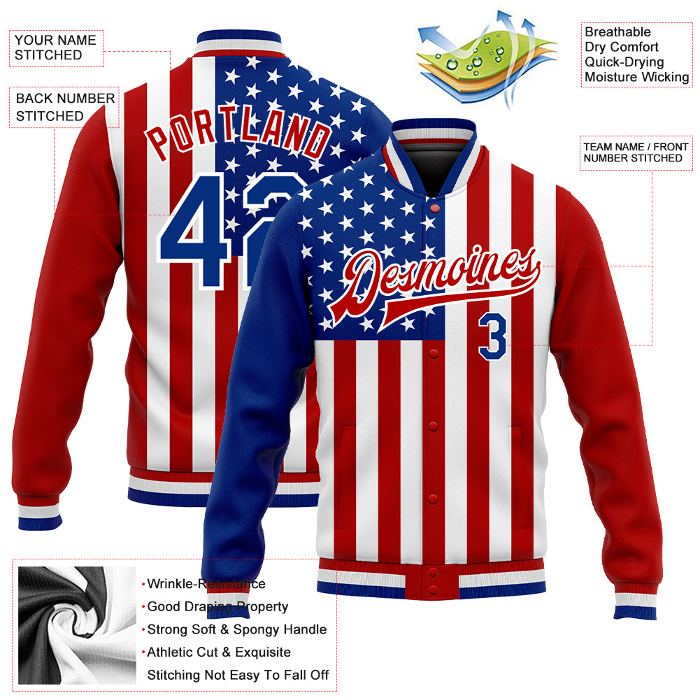 Cheap Custom Royal Crimson-White Bomber Full-Snap Varsity