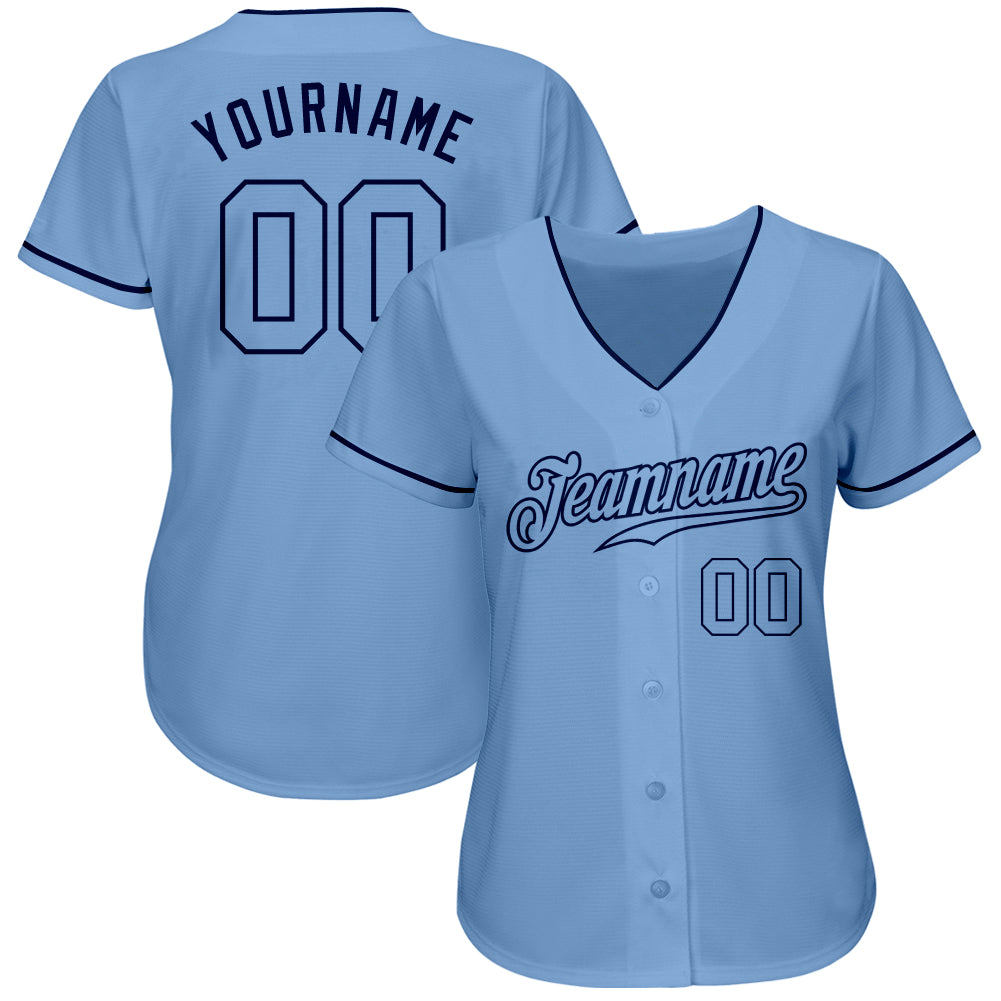 Custom Cream Navy Pinstripe Light Blue Authentic Baseball Jersey