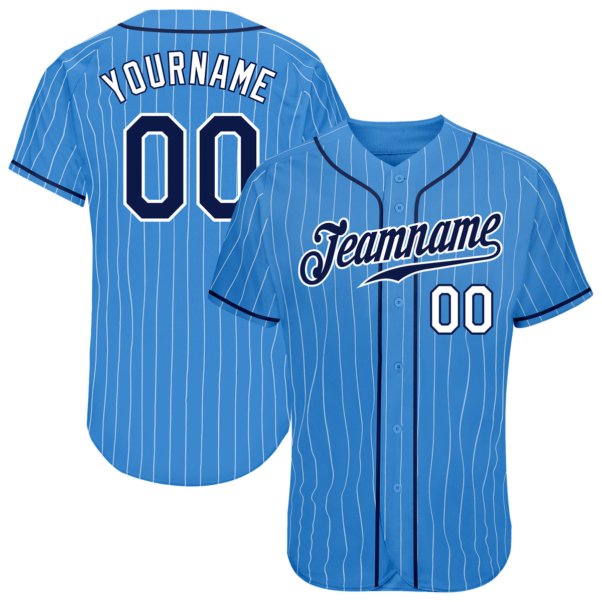 Custom Powder Blue White Pinstripe Black Authentic Baseball Jersey Discount