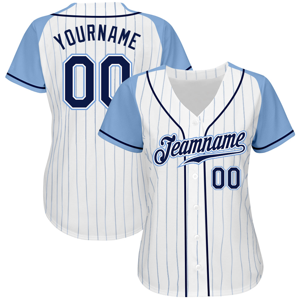 Custom Light Blue White Pinstripe Navy Authentic Baseball Jersey Discount