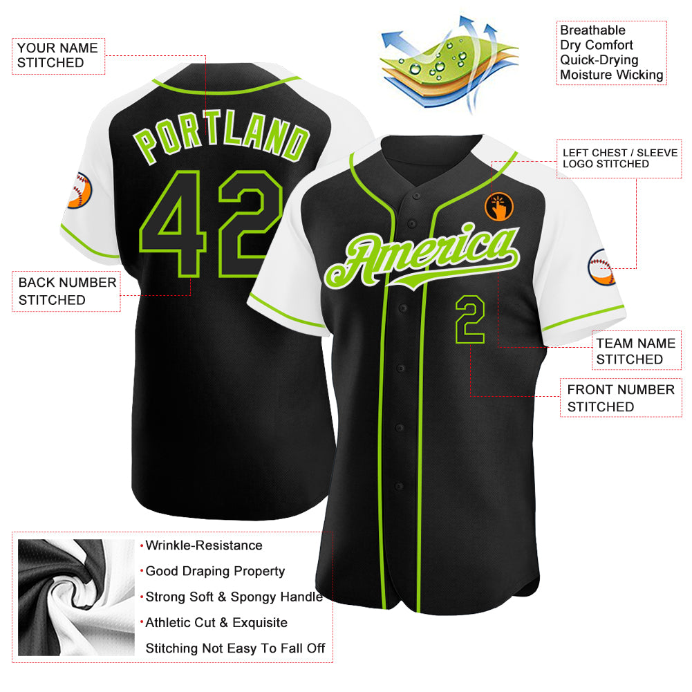 Custom Black Purple-Neon Green Authentic Raglan Sleeves Baseball Jersey  Discount