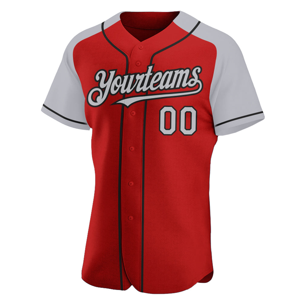 Custom Baseball Jersey Gray Red-Black Authentic Men's Size:XL