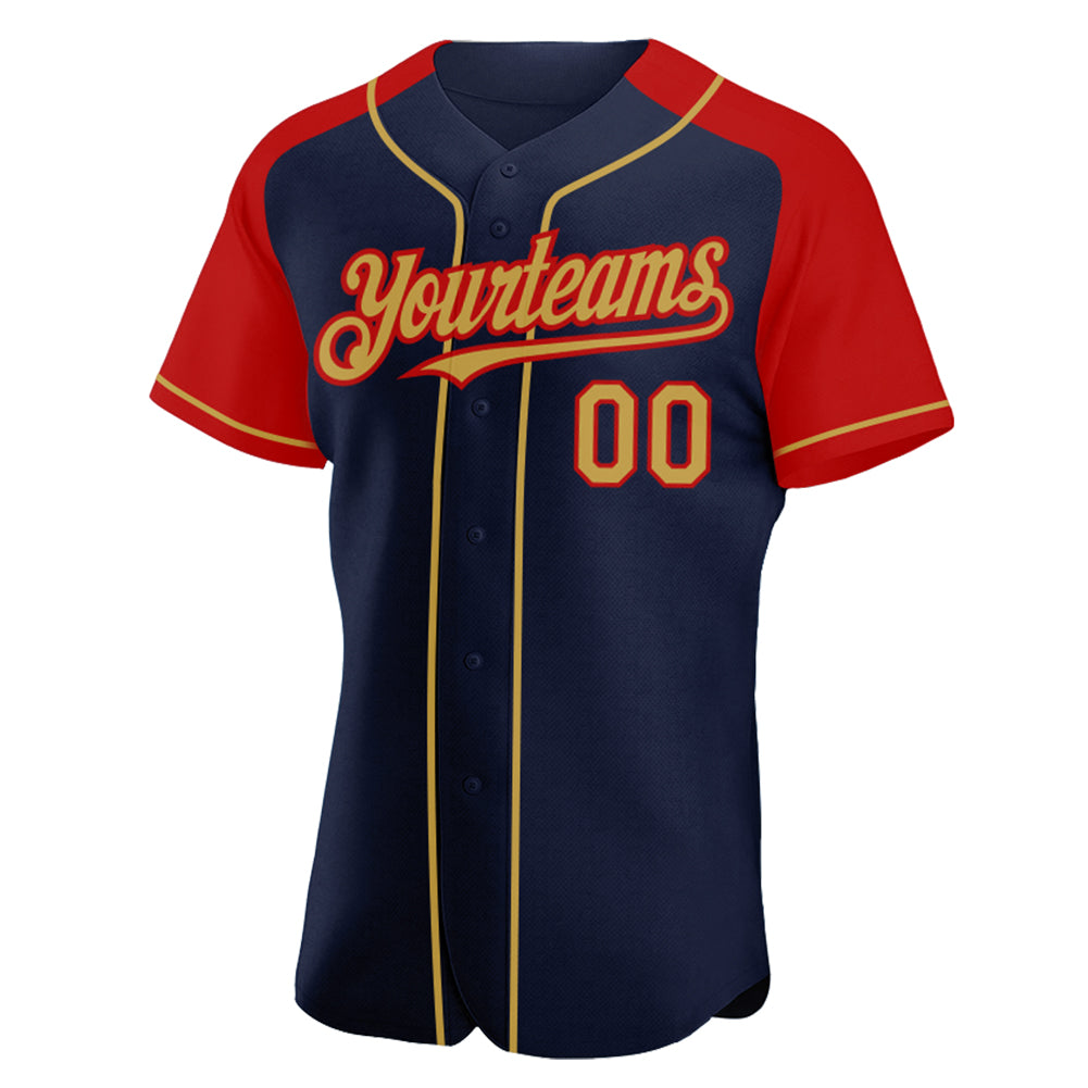 Custom Red Navy-Old Gold Authentic Baseball Jersey Women's Size:2XL