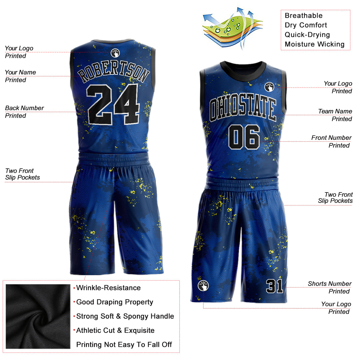 Sports Wear Team Name And Number Sublimation Printing Basketball Jerseys