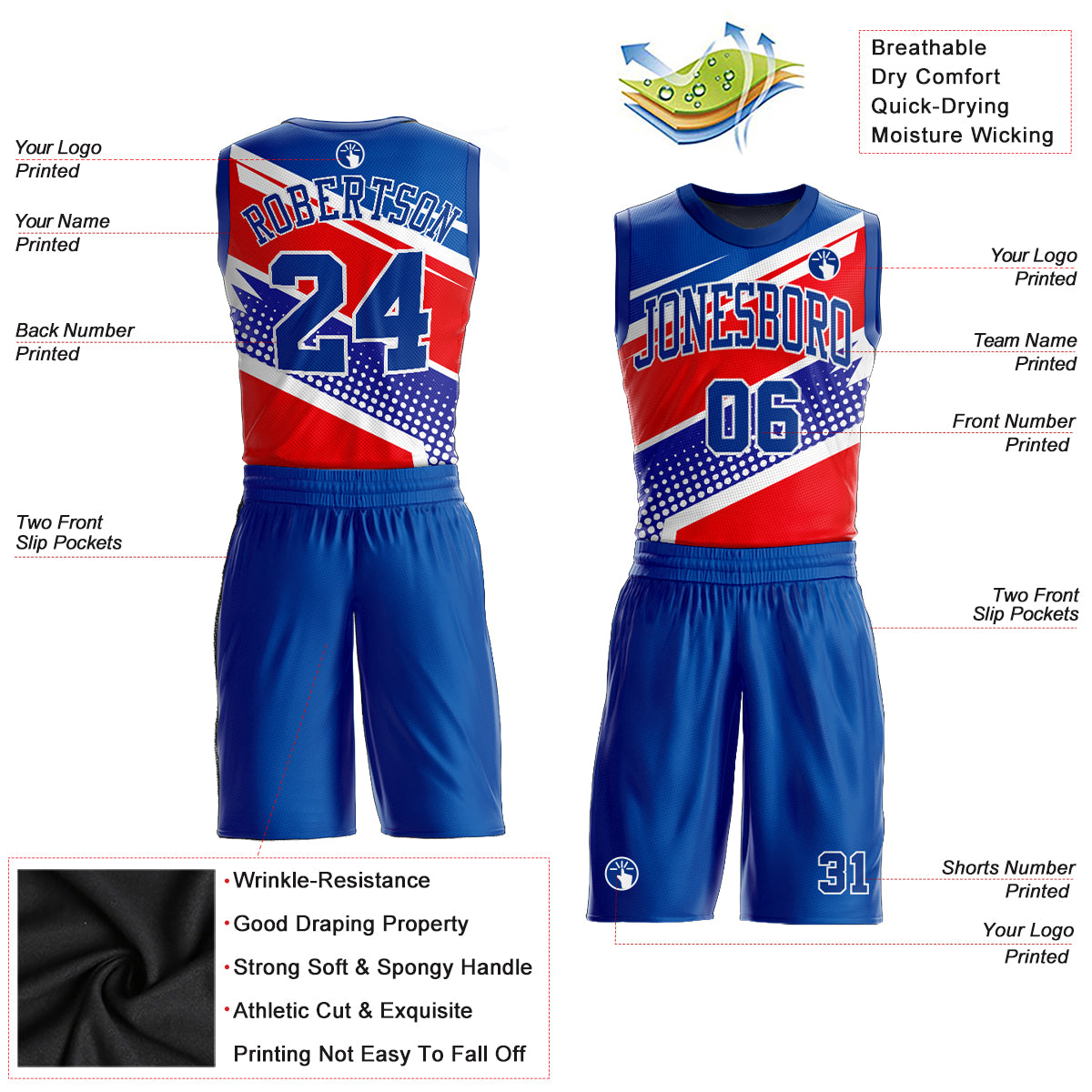 Custom Basketball Wear Red Design Sublimation Jersey Logo Number