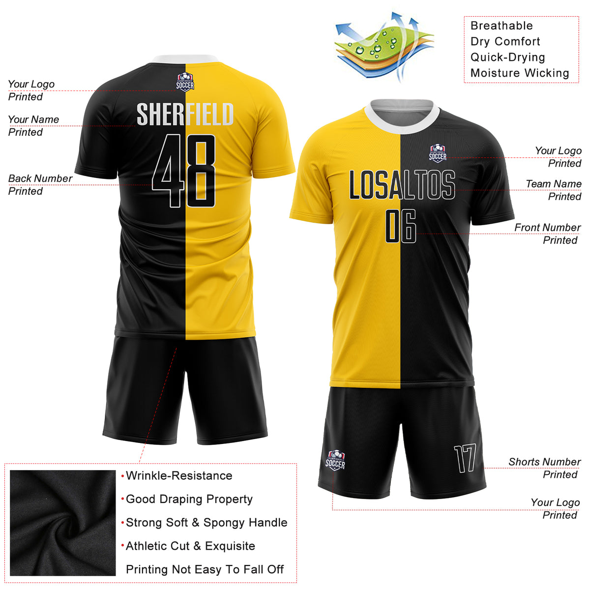 Custom Black Orange-White Sublimation Split Fashion Soccer Uniform Jersey  Discount