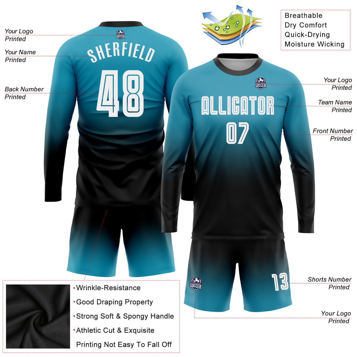 Custom Black Light Blue-White Sublimation Split Fashion Soccer Uniform  Jersey Fast Shipping – FiitgCustom