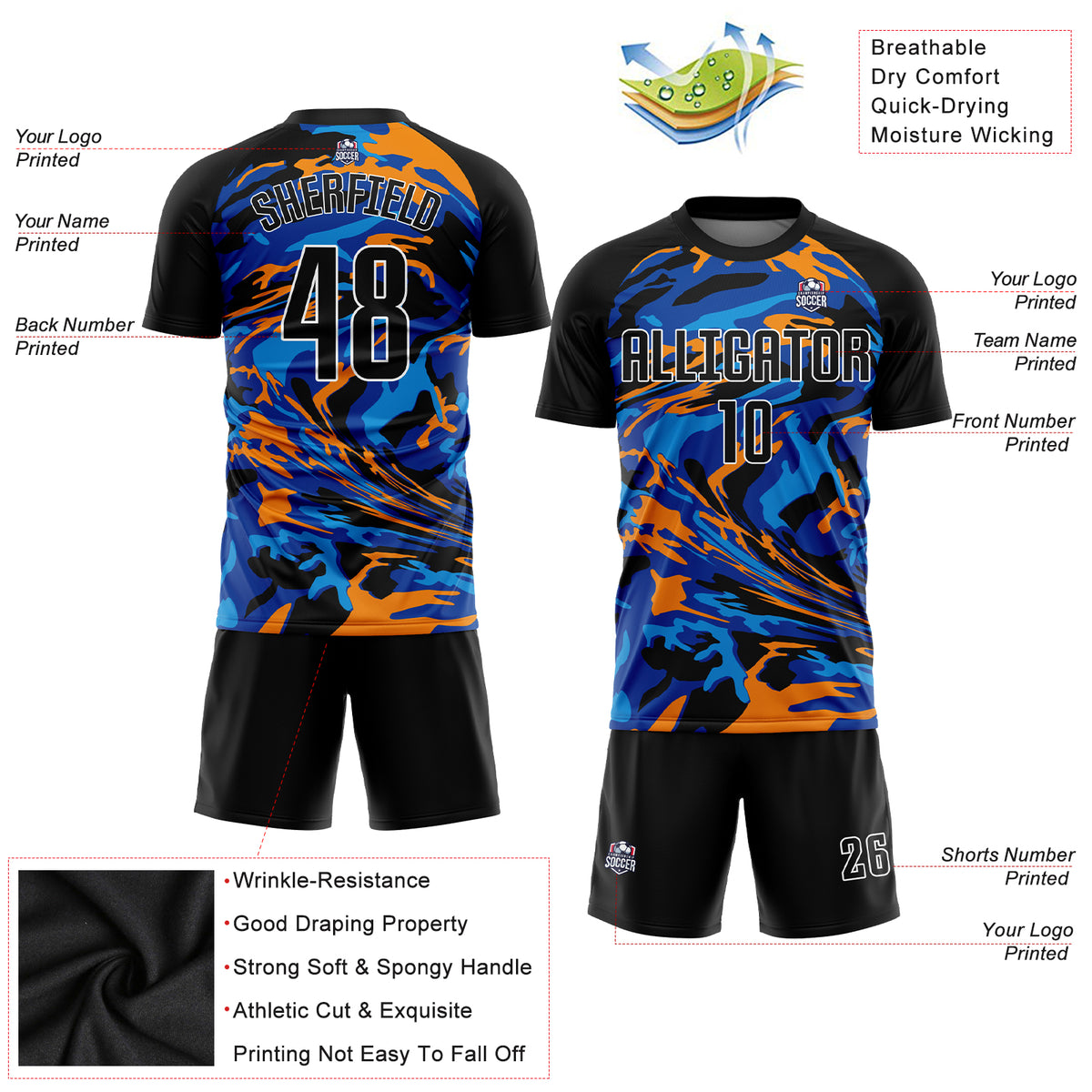 Custom Soccer Uniform Jersey Gold Royal-Orange Sublimation