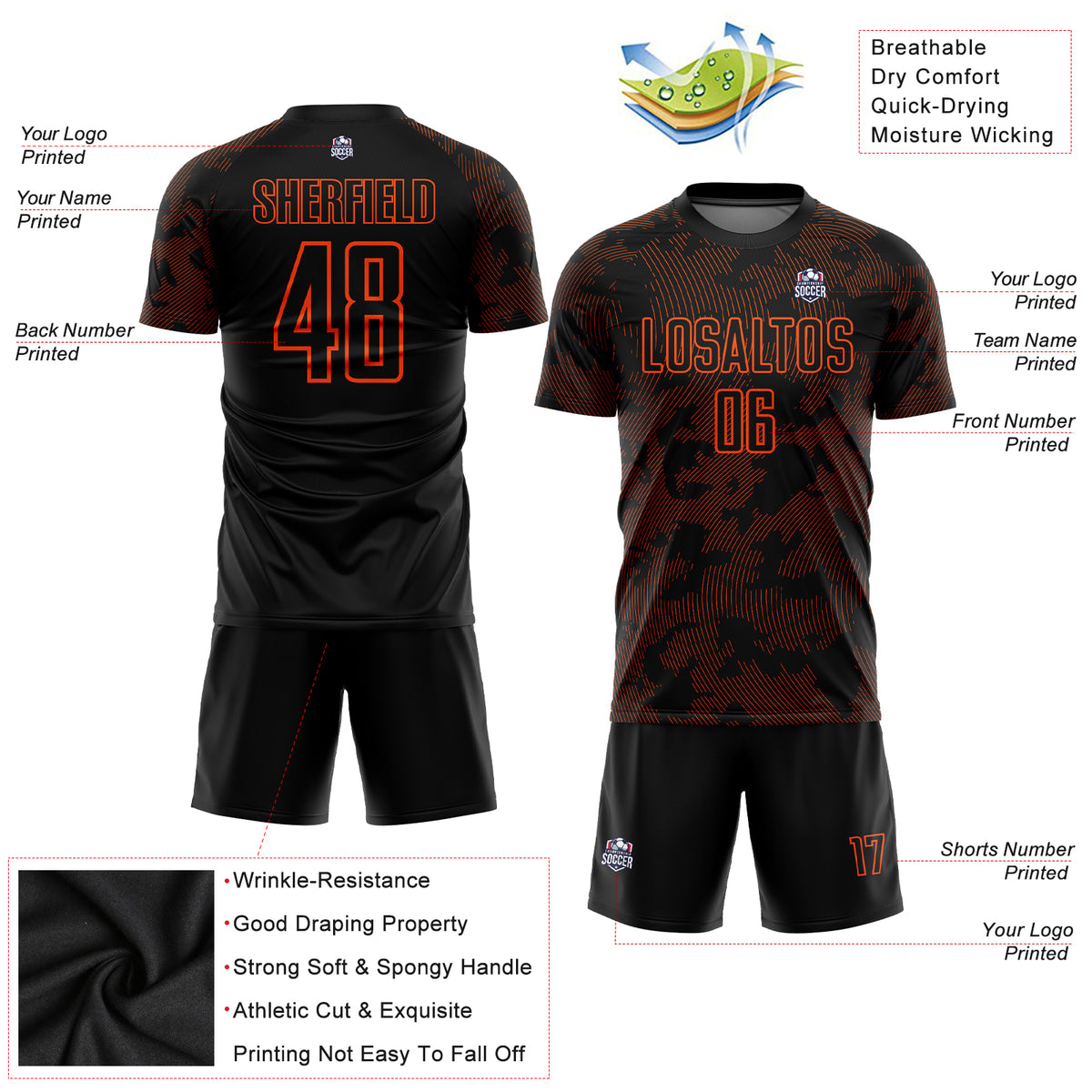 Custom Black Orange Sublimation Soccer Uniform Jersey Fast Shipping –  FiitgCustom