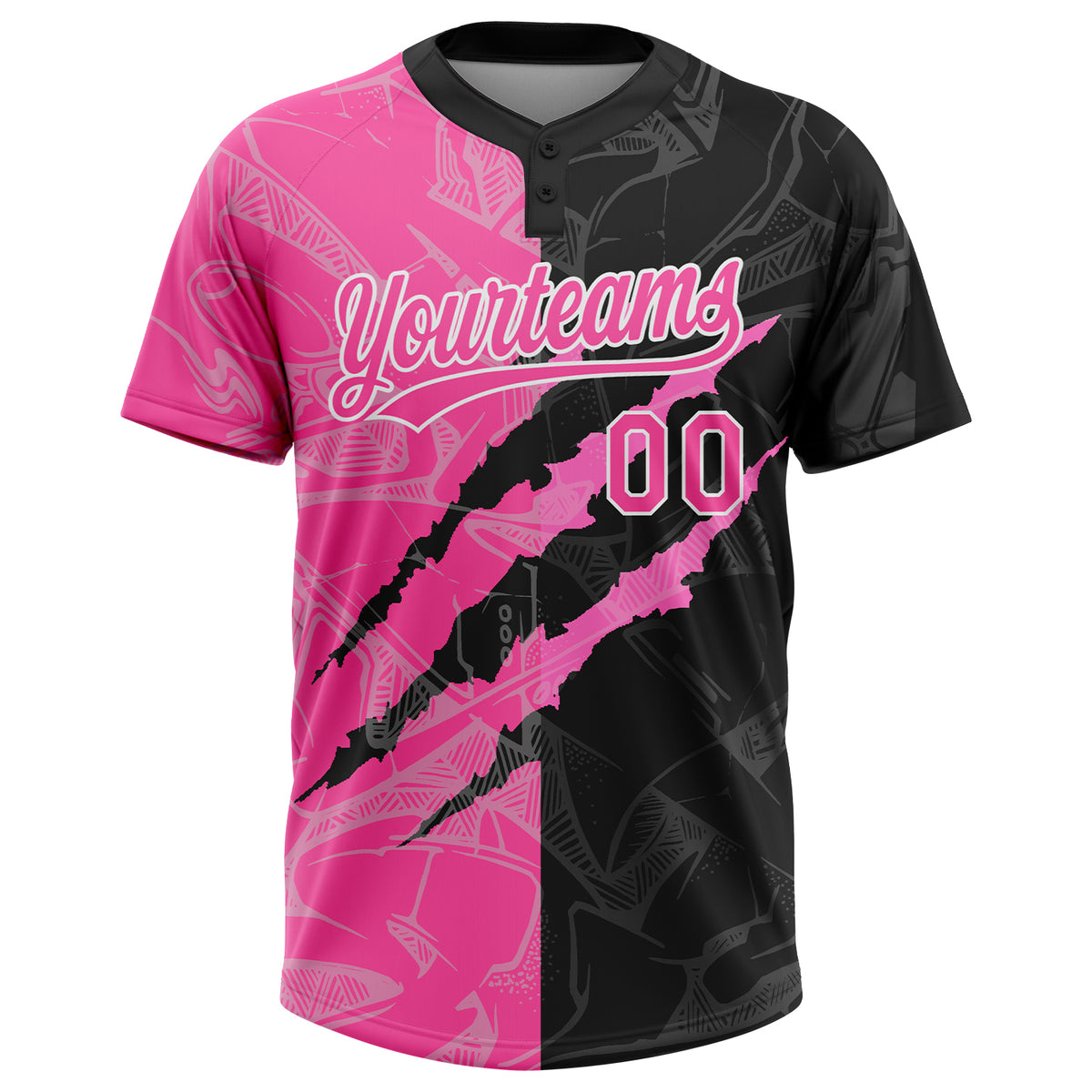 Custom White Pink-Kelly Green Two-Button Unisex Softball Jersey Women's Size:S