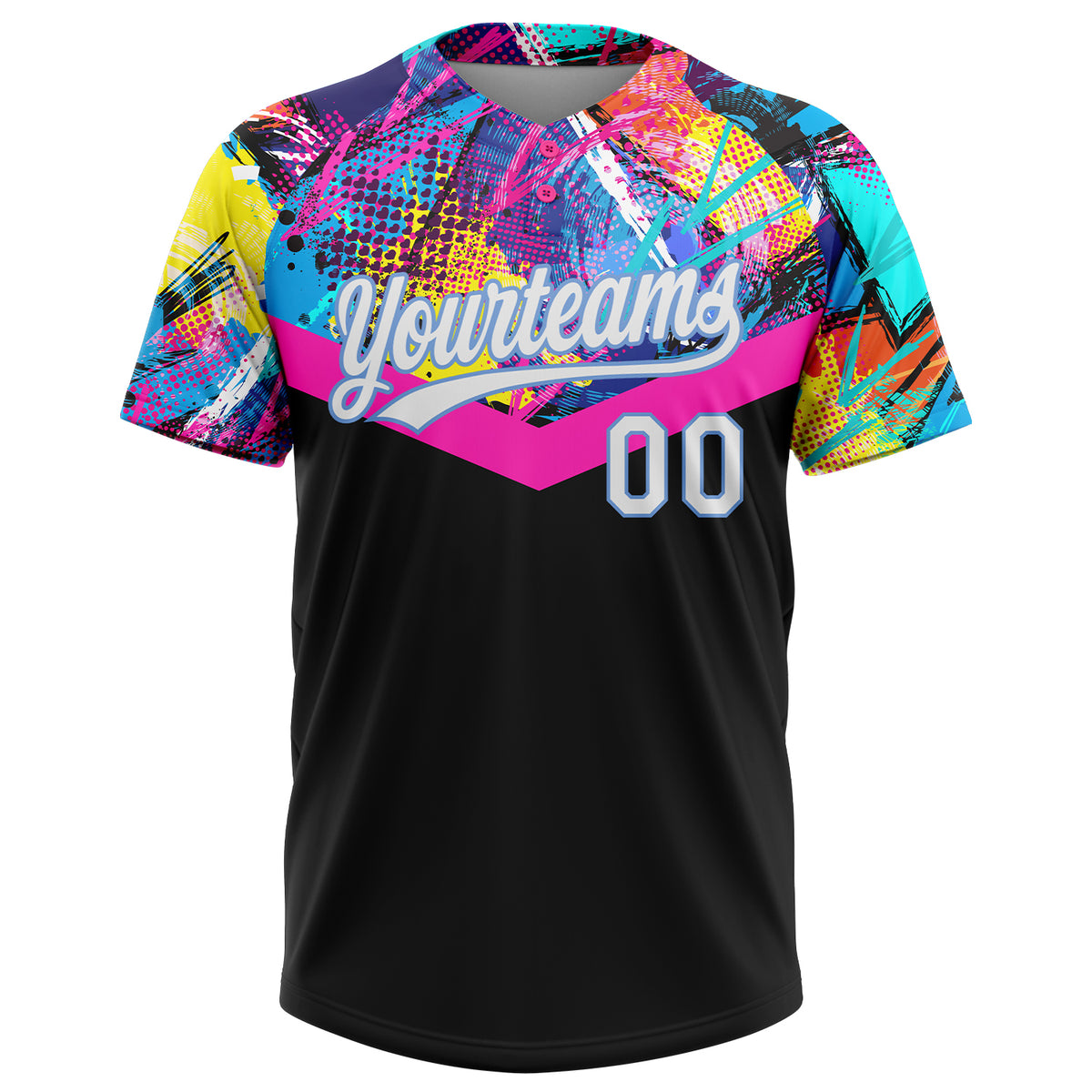 Custom 3D Pattern Softball Jersey Black Royal-Powder Blue Two-Button Unisex  - FansIdea