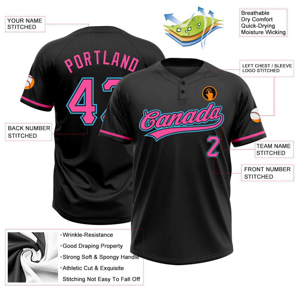 Custom Black Pink-Light Blue Two-Button Softball Jersey Fast Shipping –  FiitgCustom