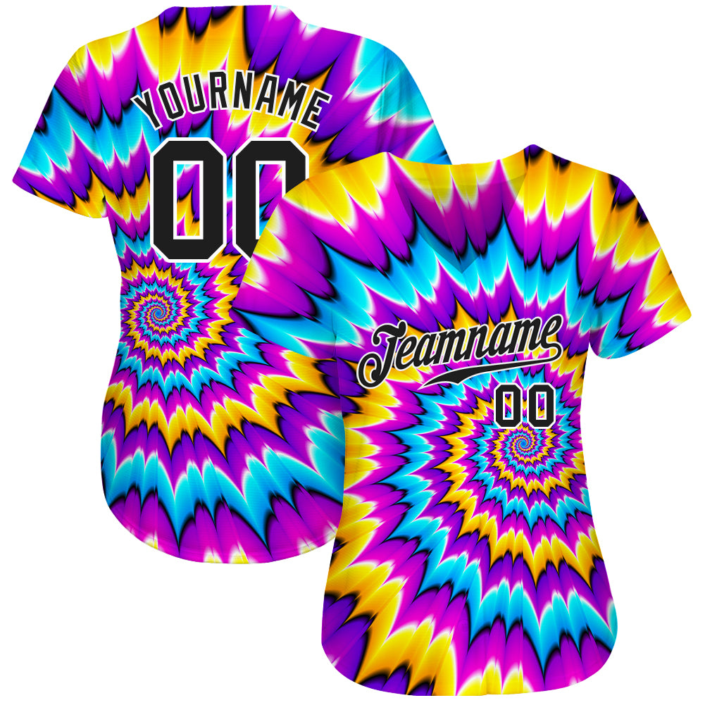 Custom Tie Dye Aqua-Black 3D Authentic Baseball Jersey Discount