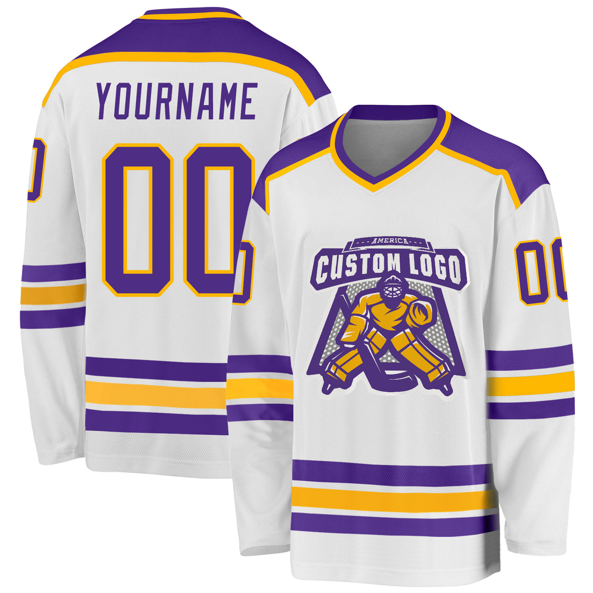 Cheap Custom Gold Purple-White Hockey Jersey Free Shipping