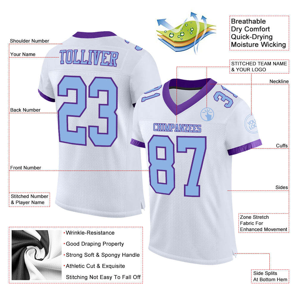 Custom Powder Blue Navy-White Mesh Split Fashion Football Jersey