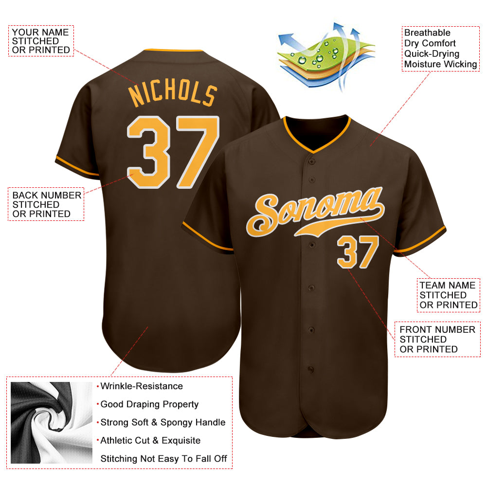 Custom Gold Brown Pinstripe Brown-White Authentic Baseball Jersey