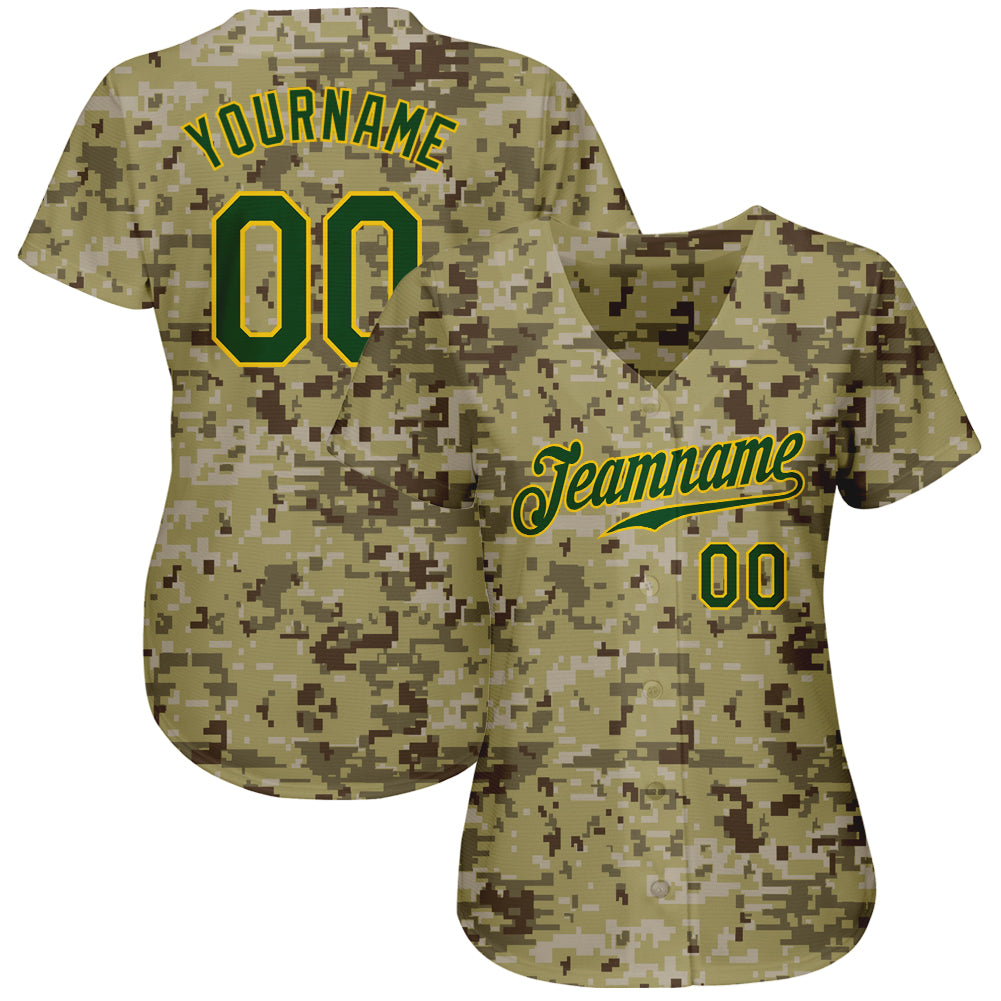 Custom Skull Fashion Baseball Jersey Camo Cream-Olive 3D Authentic