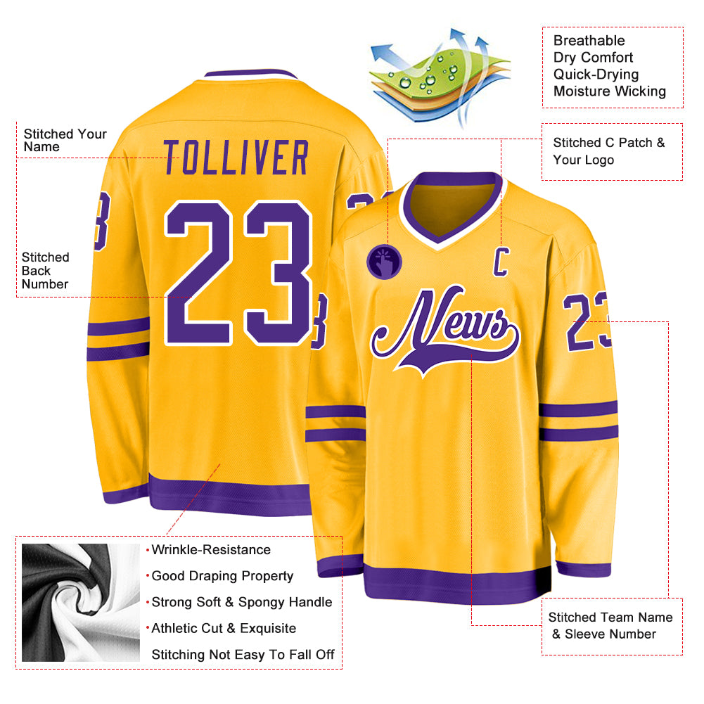 Custom White Purple-Gold Hockey Jersey Fast Shipping – FiitgCustom