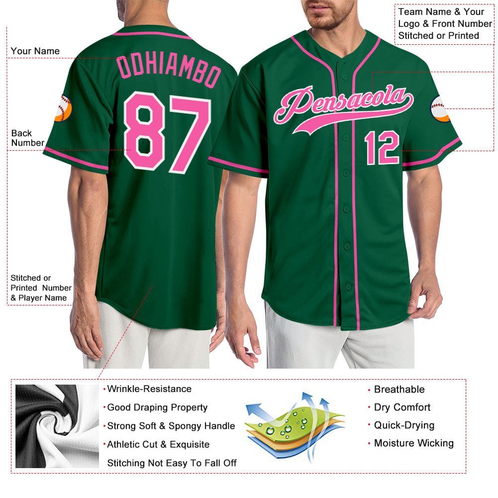 Custom Kelly Green Pink-White Authentic Sleeveless Baseball Jersey Discount