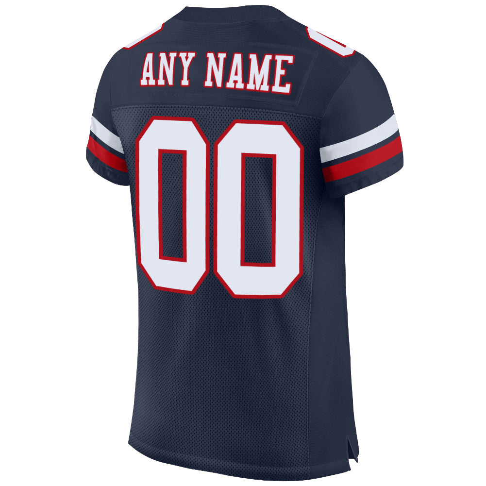 Custom Red White-Navy Mesh Authentic Football Jersey