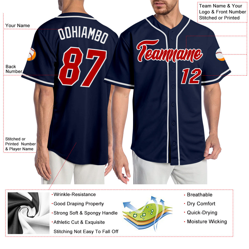 Custom White Navy-Red Authentic Classic Baseball Jersey – ZhongXingHuiTian