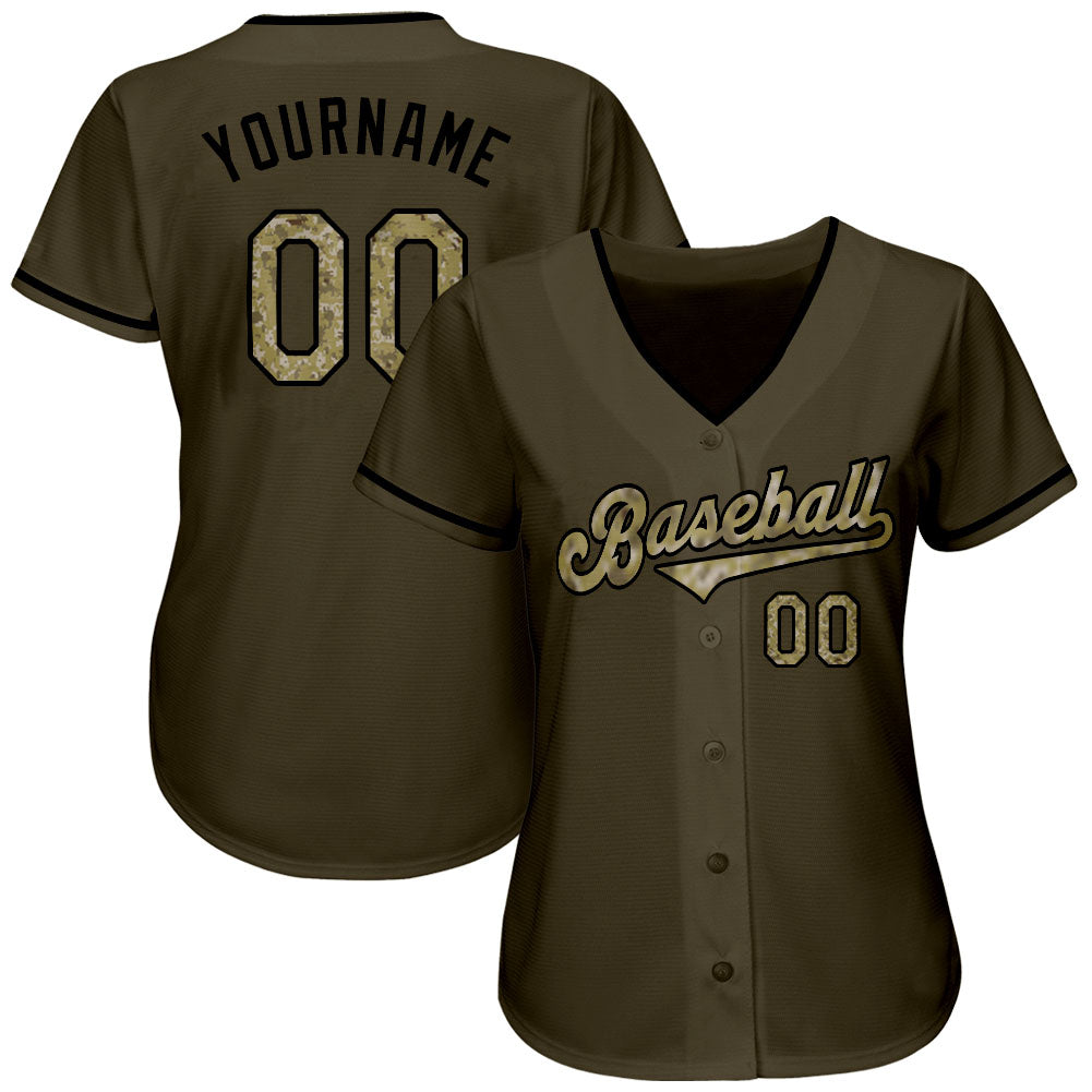 Custom 3D Pattern Baseball Jersey Camo Olive-Black Design