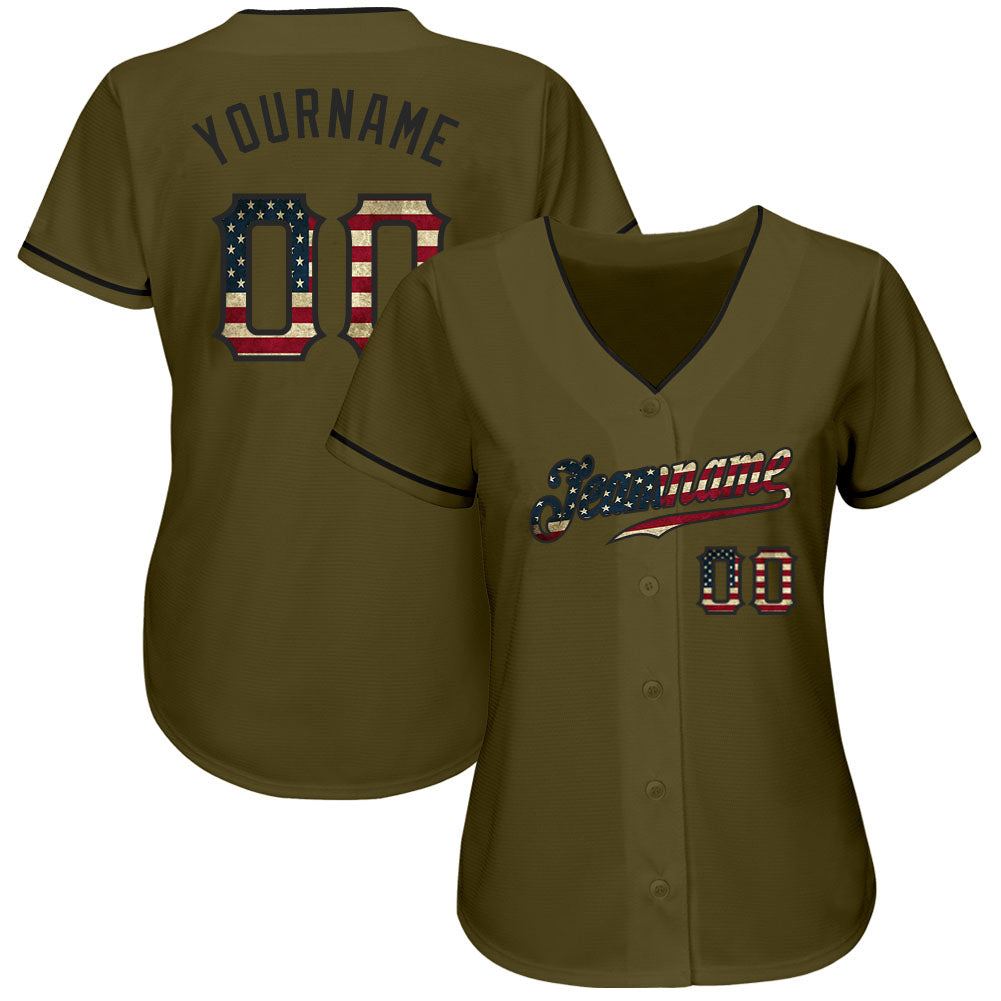 Custom Camo Olive-Red Authentic Salute To Service Baseball Jersey