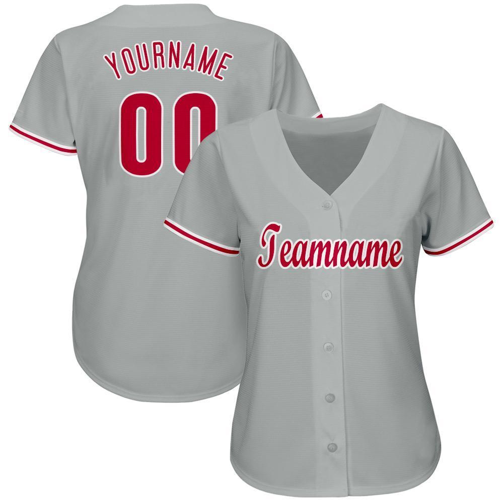 Custom Name Grey Red White Baseball Jerseys Shirt - Freedomdesign