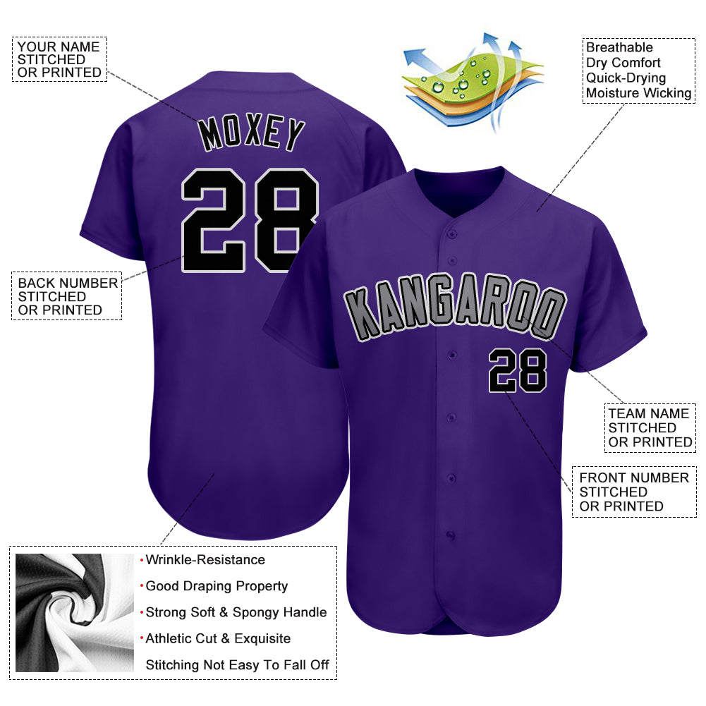 Custom Baseball Jersey Purple Black Pinstripe White-Gray Authentic Women's Size:M