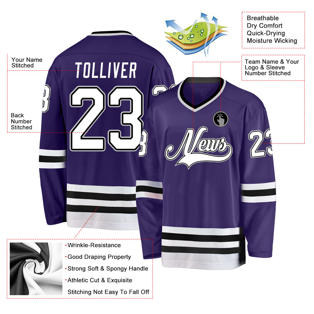 Custom Purple White-Black Hockey Jersey Men's Size:2XL