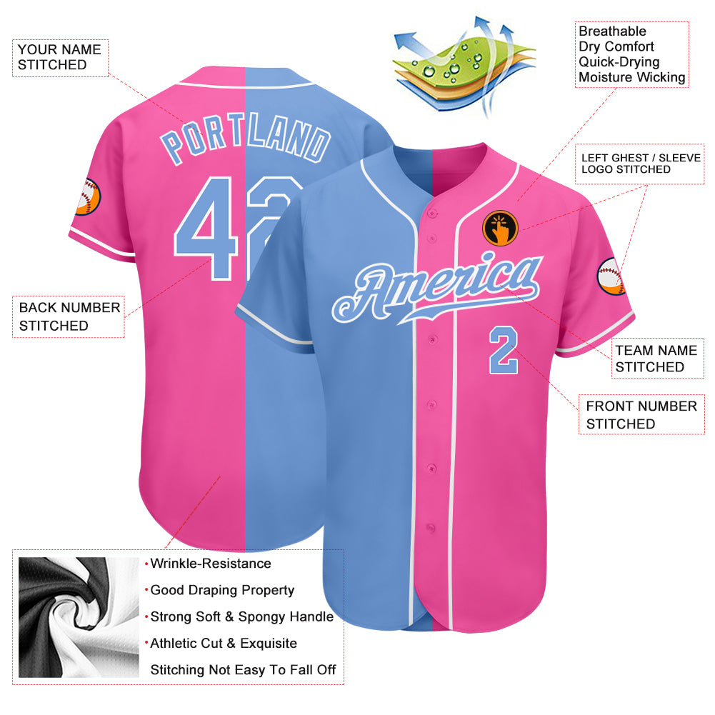 Custom Pink Light Blue-White Authentic Split Fashion Baseball Jersey Fast  Shipping – FiitgCustom