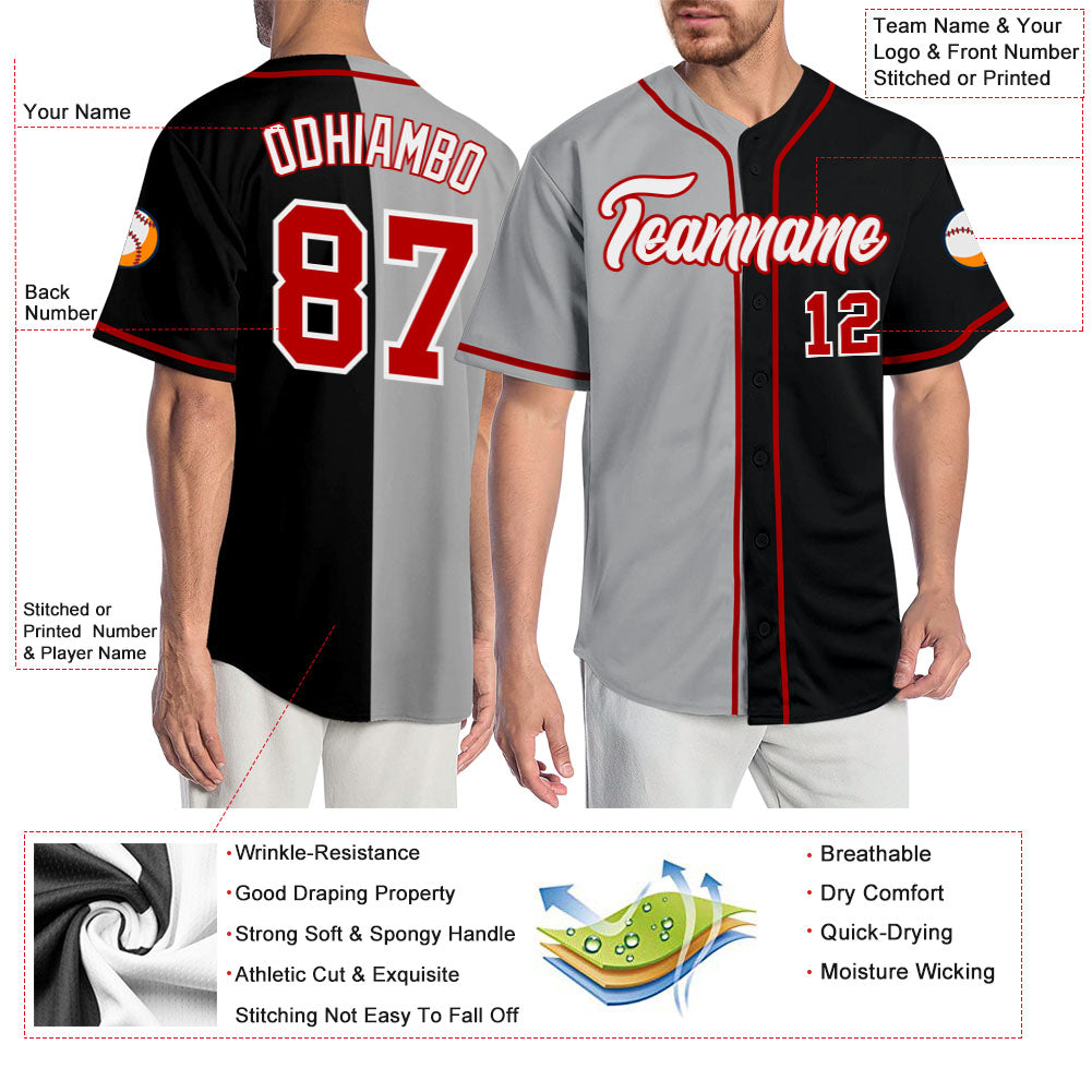 Custom Black Red White-Old Gold Authentic Split Fashion Baseball Jersey  Sale – UKSN INC